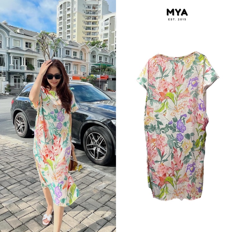 MYA - VÁY ĐẦM HOA SẮC MÀU VẢI LỤA MỀM MỊN DÁNG SUÔNG