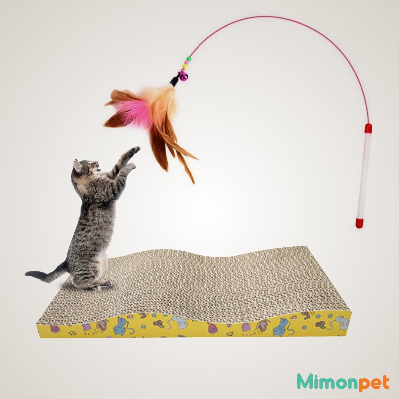 Bàn cào móng gợn sóng cho mèo bằng giấy carton ép cứng (có tặng kèm bich catnip)