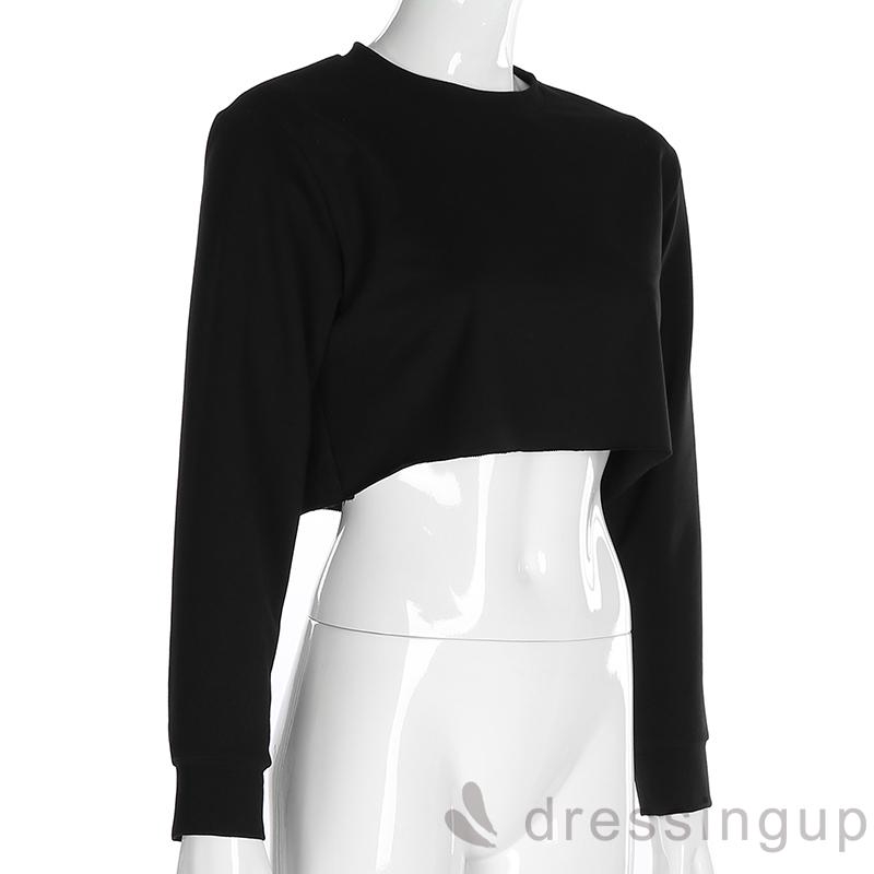 Áo croptop tay dài màu trơn thời trang cho nữ