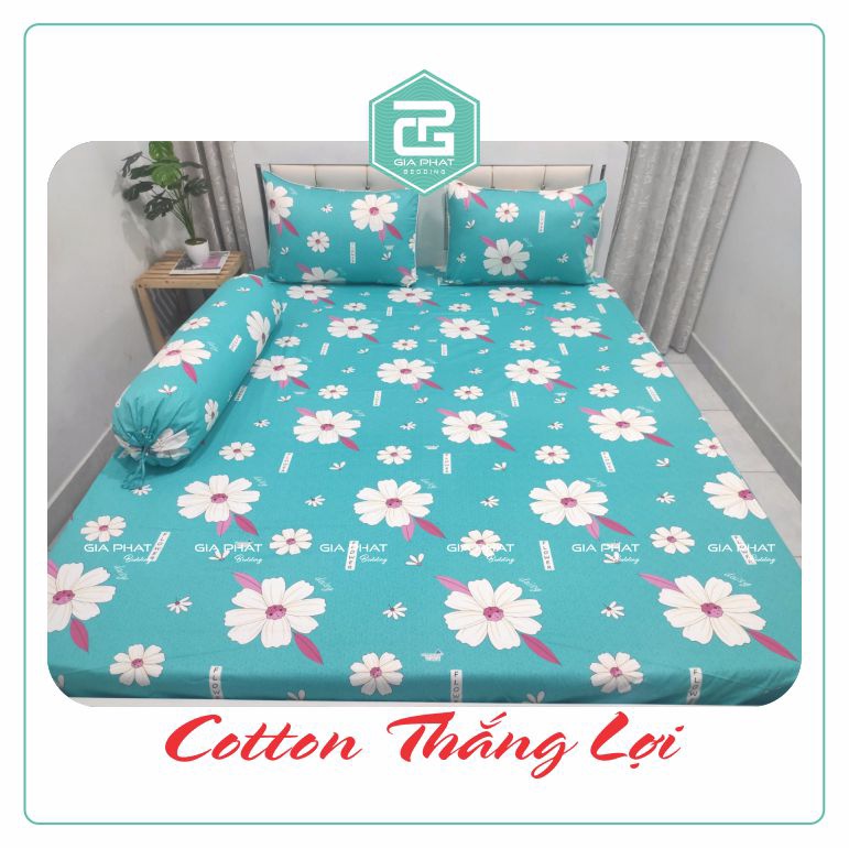 Bộ ga gối Thắng Lợi {4 món}100% Cotton chuẩn logo họa tiết Bông Lớn