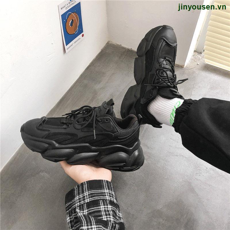Giày Thể Thao Da Đế Dày Tăng Chiều Cao Màu Đen Phong Cách Hong Kong Cho Nam