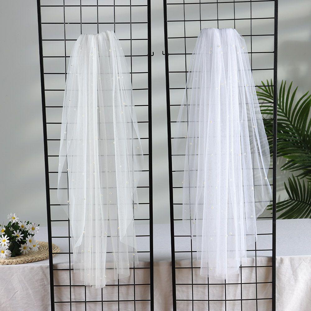 Mạng Che Mặt Hai Lớp Ngắn Thanh Lịch Kèm Lược Cho Cô Dâu