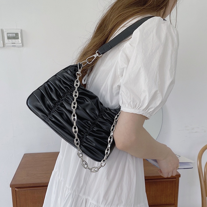 Túi xách nữ đeo kẹp nách túi da xếp ly phối kèm dây xích 1999store_official