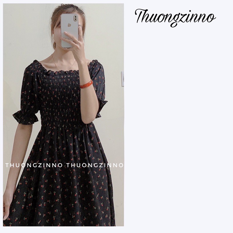 [Ảnh thật/Video]Váy hoa vintage trễ vai chun ngực siêu xinh Đầm hoa nhẹ nhàng | BigBuy360 - bigbuy360.vn