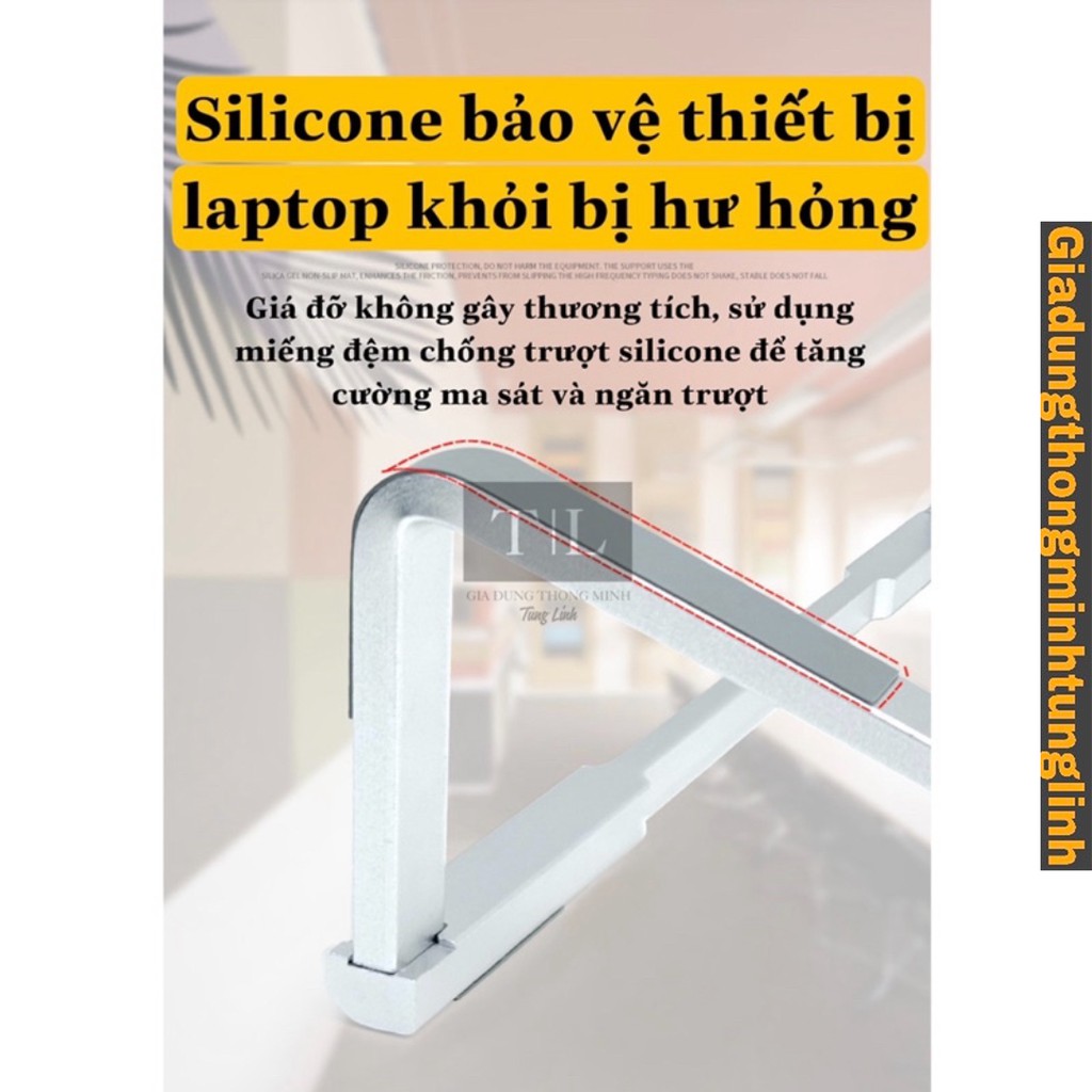 Thanh Giá Đỡ Kệ Máy Tính Laptop Đa Năng - Kệ gấp gọn, silicon chống trượt hợp kim nhôm tản nhiệt điều chỉnh góc