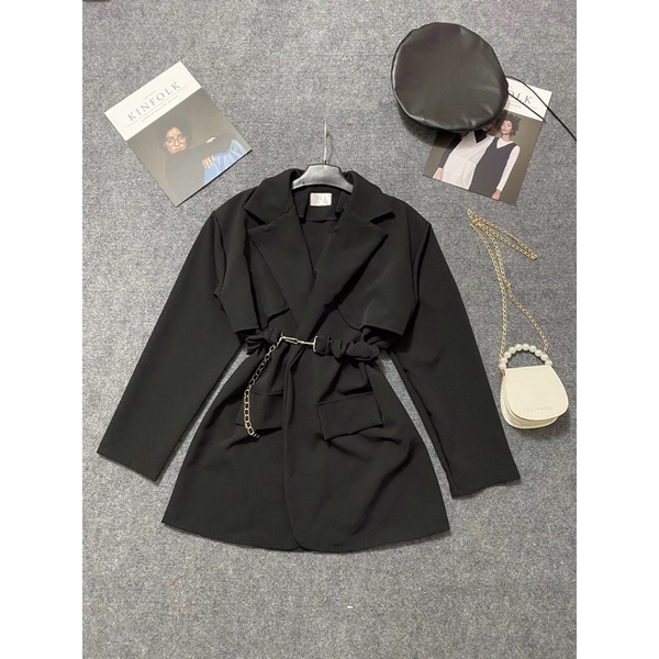 Siêu phẩm vest Áo khoác Blazer nữ cổ vest kèm dây xích siêu ngầu