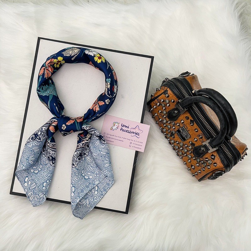 Khăn Bandana Khăn Lụa Vuông  Họa Tiết Hoa Đa Sắc Hot Trend UMI k39-39