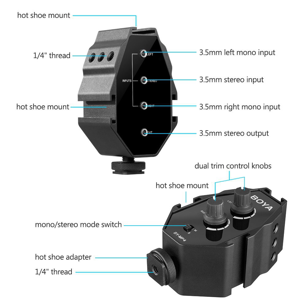 Bộ chuyển đổi âm thanh dành cho Điện thoại và Máy ảnh DSLR cổng 3.5mm - BOYA BY-MP4