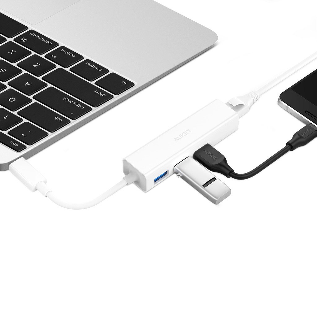 [Mã 2404EL10K giảm 10K đơn 20K] Hub Chia Cổng Type C Sang USB Aukey CB-C17 3 Cổng USB 3.0 Và 1 Cổng Gigabit Ethernet