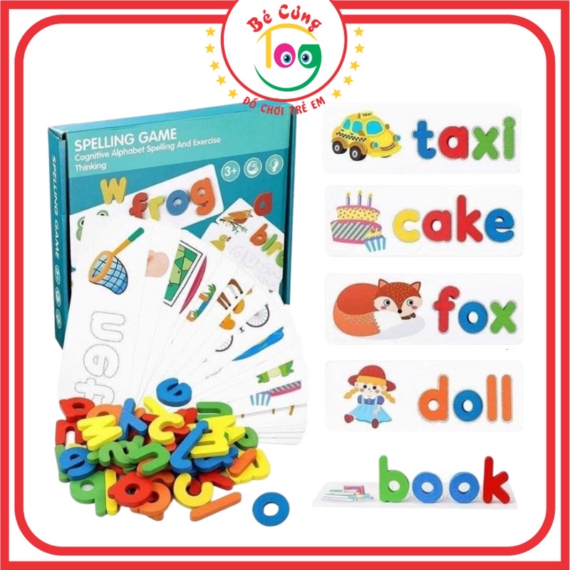 SPELLING GAME Bộ Thẻ Học Thông Minh, Trò Chơi Ghép Chữ Cái Học Đánh Vần Tiếng Anh Bằng Gỗ Giúp Bé Phát Triển Trí Tuệ