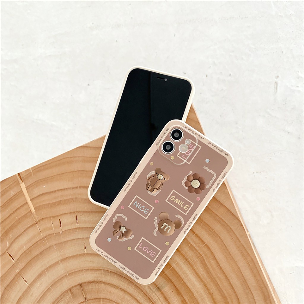 Ốp lưng iphone cạnh vuông Gấu nâu dành cho iphone 6 đến 14promax - E177