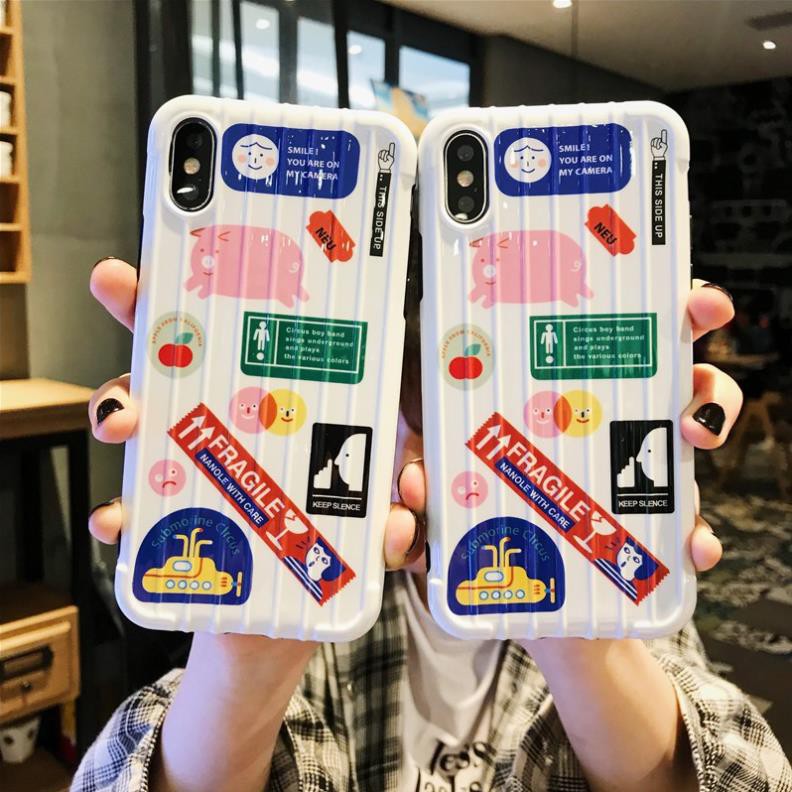 Ốp lưng iphone HEO NHIỀU HÌNH FRAGILE - ỐP IPHONE DẺO NỔI SỌC - VALI 3D -Hồng Anh Case