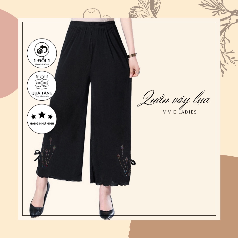 [V'vie Ladies][Mẫu độc] Quần ống rộng nữ đẹp - Quần ống rộng giả váy - Nơ gấu quần siu xinh - Sang trọng - Mềm mát
