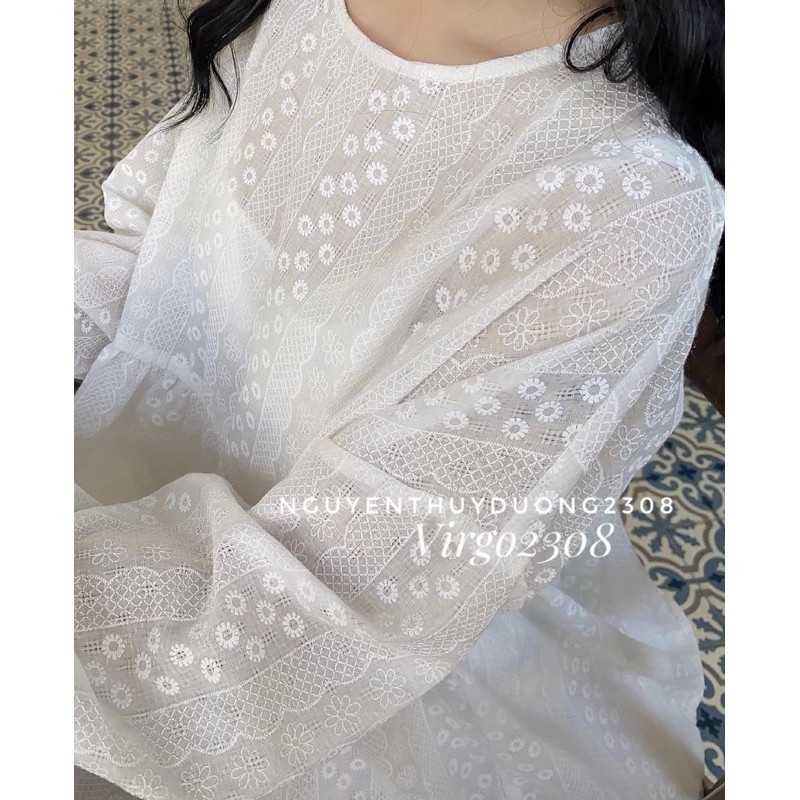 [Ảnh thật/Sẵn]Áo babydoll thô ren hoa nổi dáng rộng/Áo babydoll form rộng Ulzzang | BigBuy360 - bigbuy360.vn