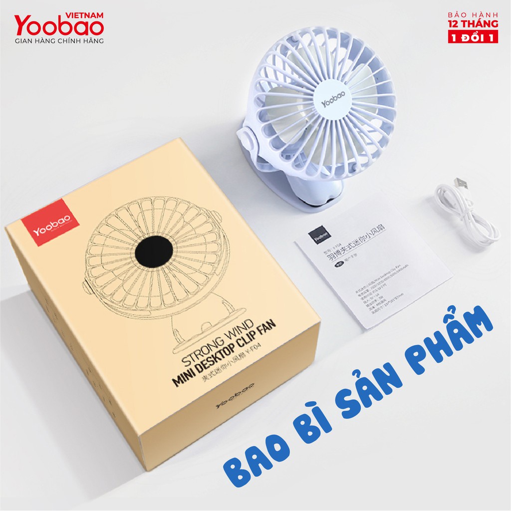 Quạt tích điện Yoobao 6400 mah Chính Hãng kẹp sạc mini FREESHIP cầm tay 4 cấp gió - B68