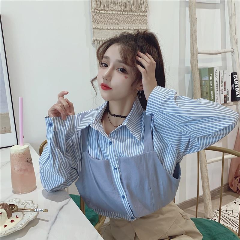 Áo thun dài tay giả hai lớp thiết kế mới thời trang theo phong cách vintage dành cho nữ