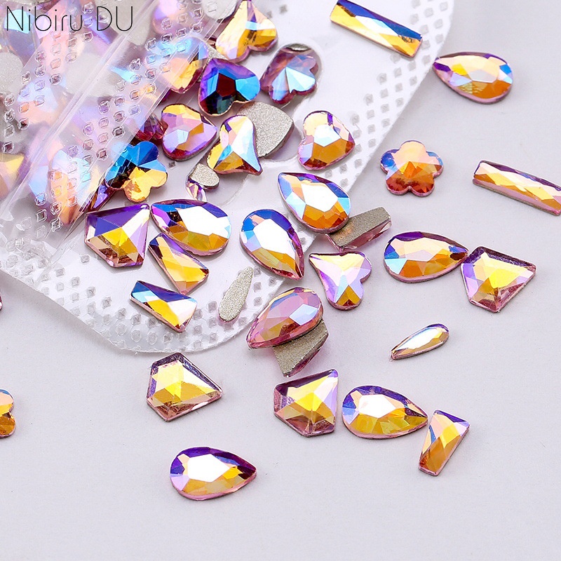 Bộ 50 Hạt Pha Lê Hồng AB Mặt Kính 3D Lấp Lánh Dùng Trang Trí Móng