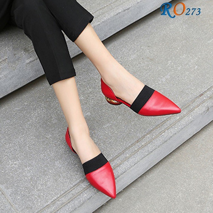 Giày sandal nữ cao gót 2p hai màu đỏ kem hàng hiệu rosata ro273
