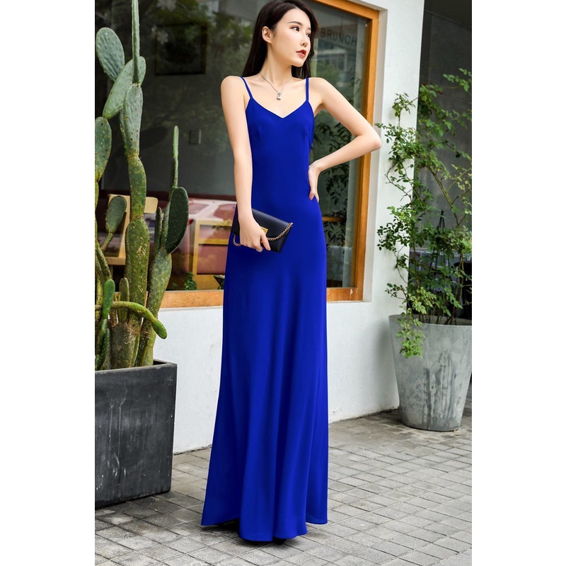 Đầm Voan Hai Dây Dáng Dài Ôm Dáng Màu Trắng/Đỏ/Đen/Tím Thời Trang Đi Biển Cho Nữ