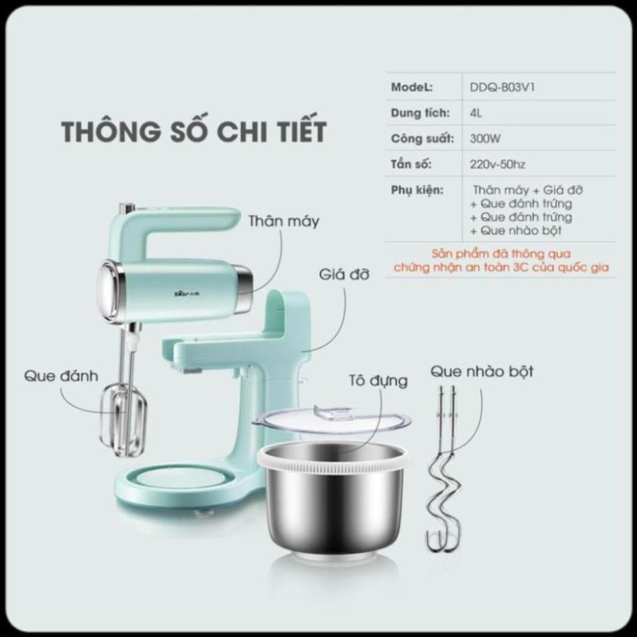 Máy đánh trứng Để Bàn Bear_Công |Suất 300W_Dung tích 4L_ Máy Đánh Trứng Đa Năng_Máy Trộn Bột_Đánh Kem_Đánh Trứng Cầm Tay