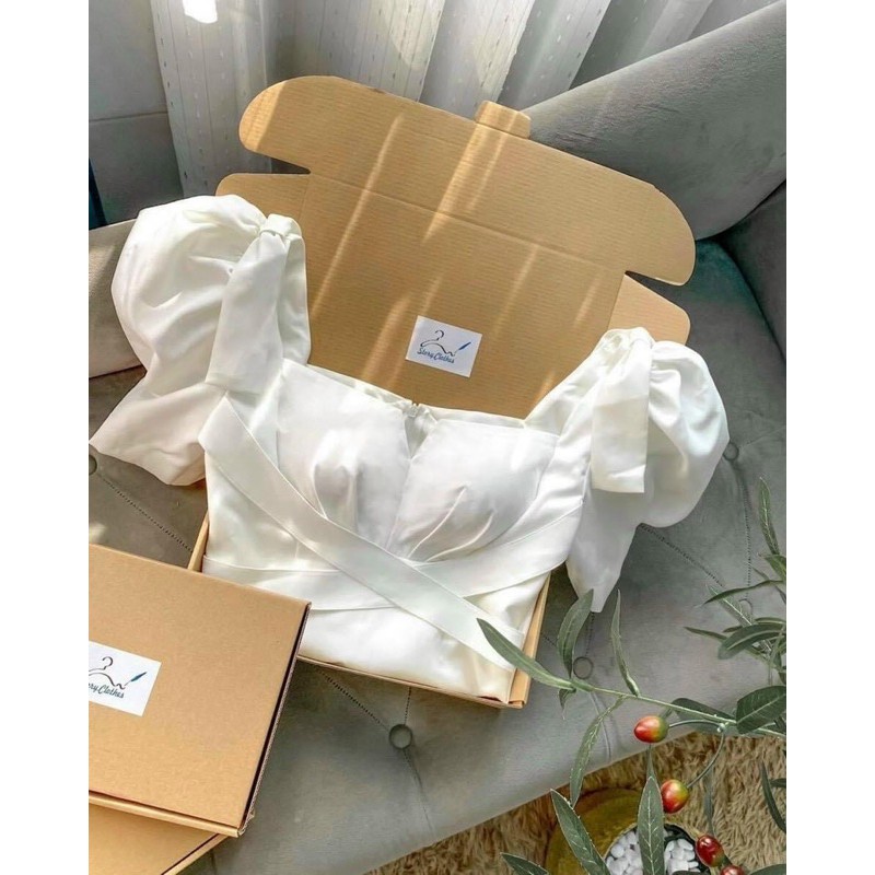 ĐẦM TRẮNG TAY PHỒNG CỔ VUÔNG | BigBuy360 - bigbuy360.vn