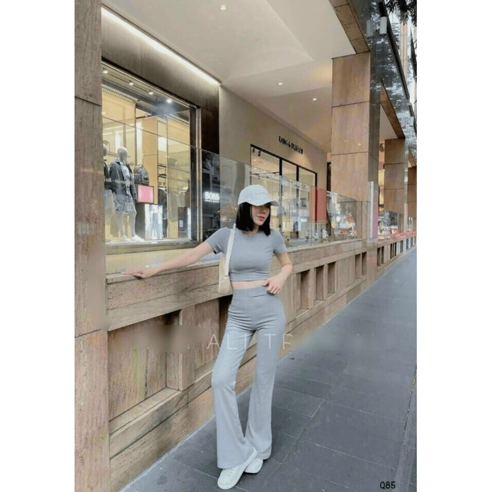 (Free ship) Sale Lớn Sét Thun Gân Áo Croptop Quần Dài Ống Rộng Siêu HOT Trend UP VLTN Shop