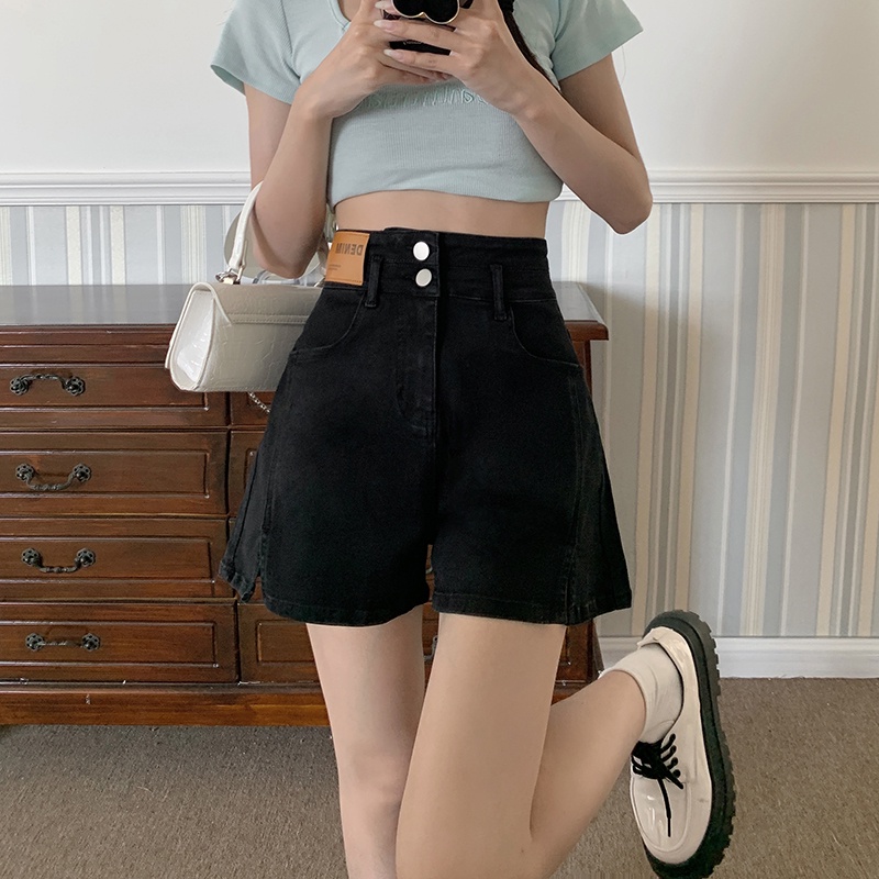 NUZIRO  Quần Short Jean Nữ Lưng Cao Thời Trang