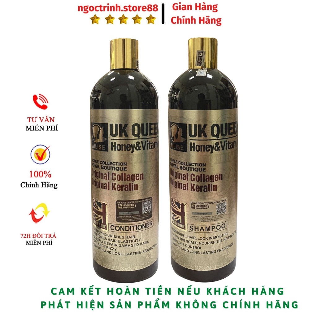 Dầu gội dầu xả UK QUEEN Hone&Vitamin phục hồi chống rụng tóc hương thơm nước hoa cặp 800ml hàng hiệu chính hãng
