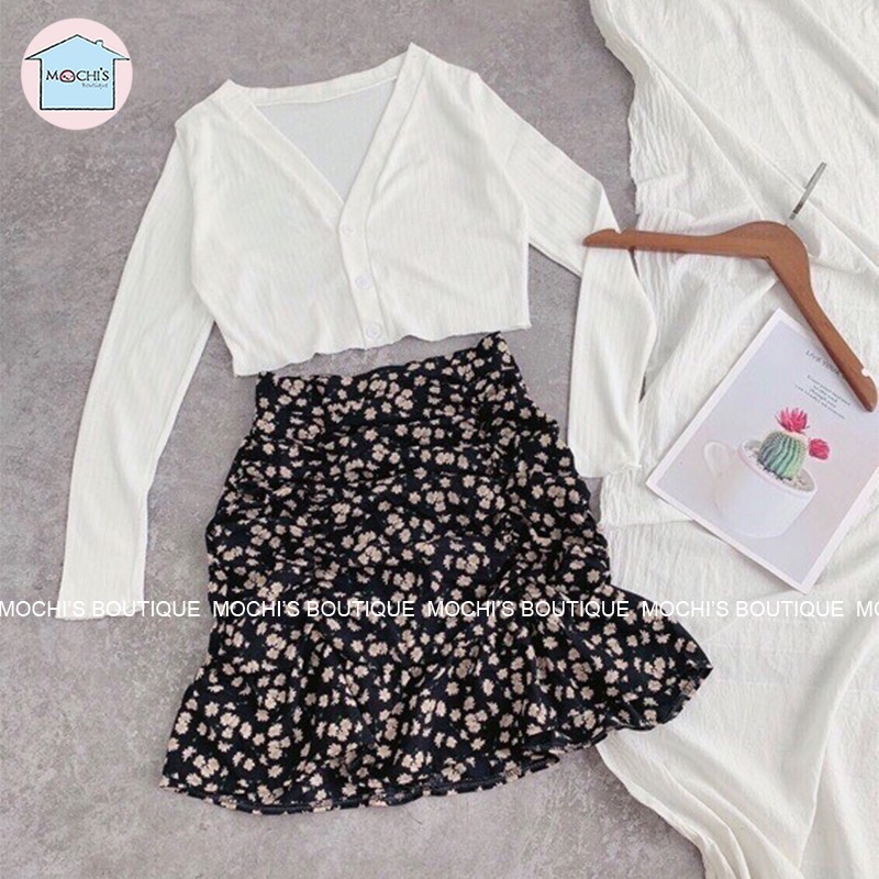 Set đồ nữ cá tính áo croptop thu đông chân váy đuôi cá, set đồ nữ croptop thu đông-Hàng mới về chân váy xanh đậm-M009