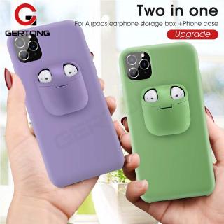 Ốp điện thoại TPU Silicon dẻo mềm mặt nhám kèm ngăn đựng Apple Airpods 2 trong 1 cho iPhone 11 Pro Max XS XR X