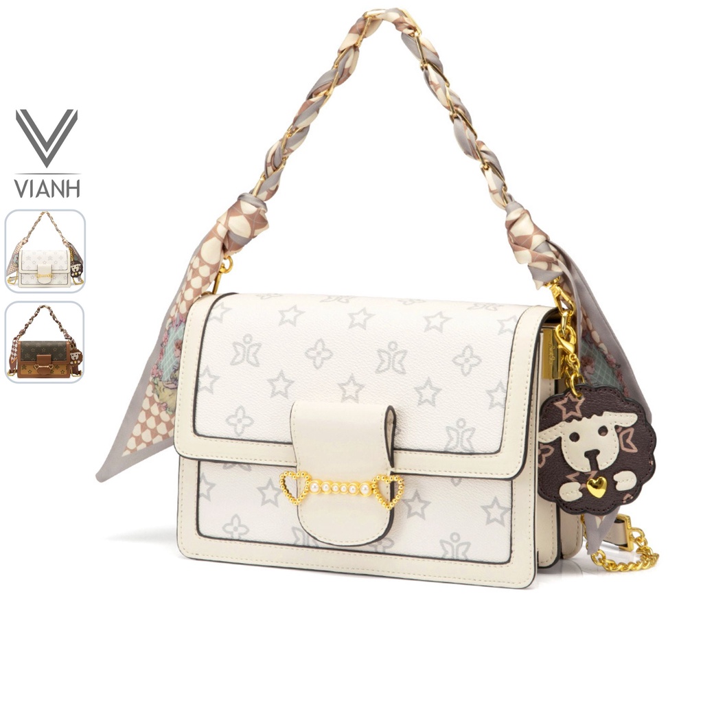 Túi xách nữ đẹp Just Star sang trọng dễ thương phối khăn charm cừu cute ViAnh Store 172905 đi làm đi chơi tiệc