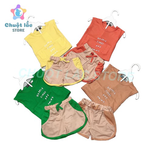 Bộ quần áo bé trai bé gái happy chất thun cotton đũi mát mẻ hút mồ hôi cho bé từ 5kg đến 16kg( màu vàng, xanh, nâu, cam)