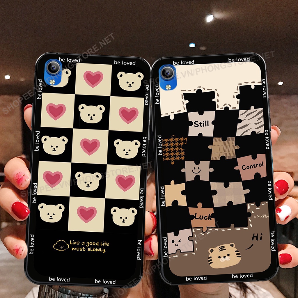 Ốp lưng Vivo Y1S / Y91 / Y91c / Y93 / Y95 in họa tiết caro, mẫu gấu cực đáng yêu / ốp gấu cute giá rẻ siêu bền