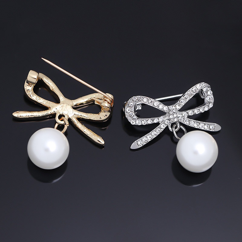 Ghim Cài Áo Hình Nơ Đính Ngọc Trai Và Kim Cương Giả Chống Chói