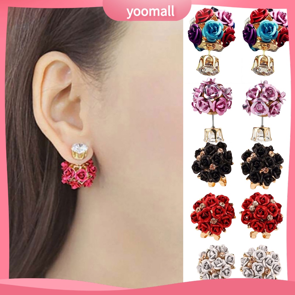 Khuyên tai hình hoa hồng đính đá pha lê thời trang thanh lịch dành cho nữ