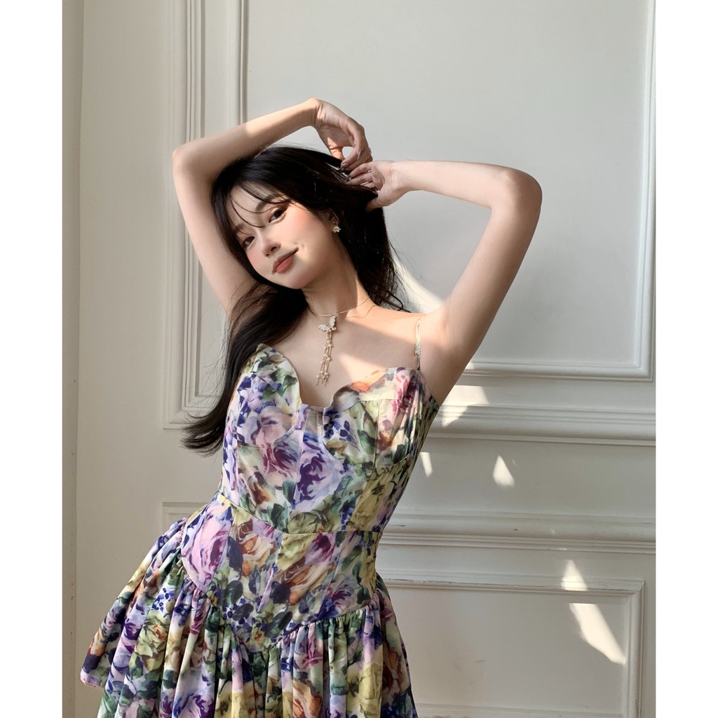 🍒🍒 Đầm 2 Dây,Váy 2 Dây Hoa Kiểu Pháp Siêu Gợi Cảm Cho Nữ🍒🍒