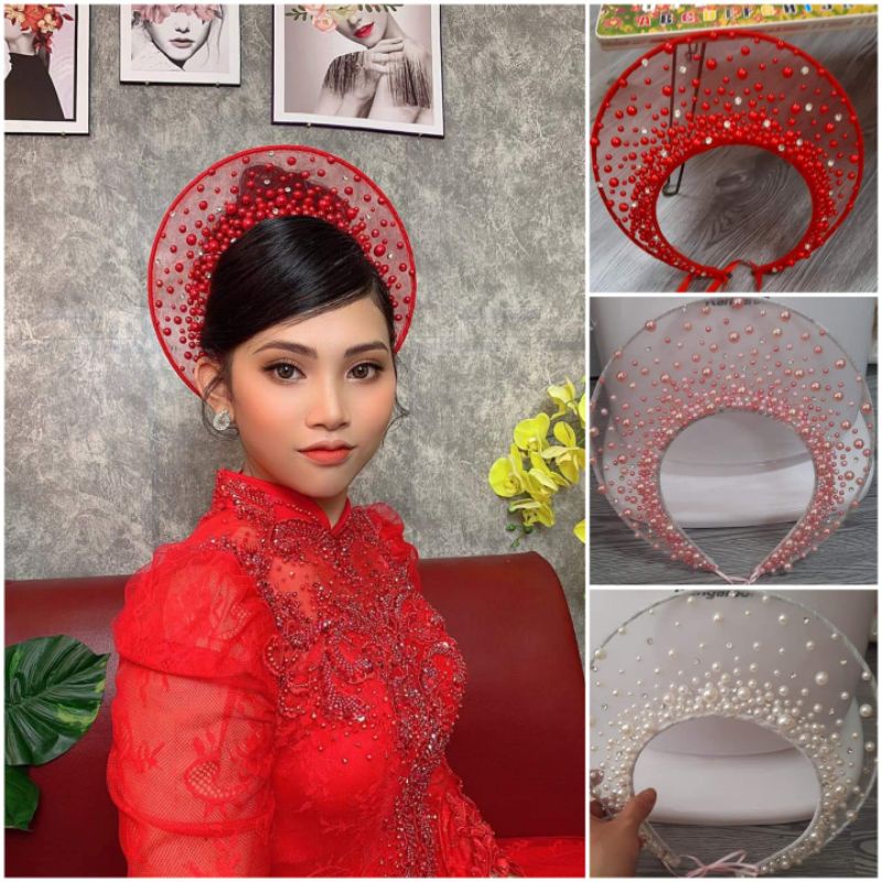 Mấn cô dâu voan lưới điểm hạt