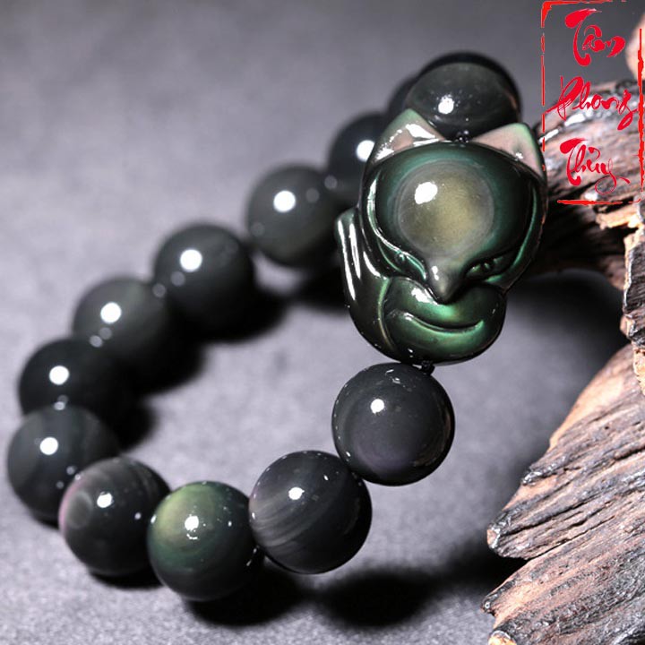 Vòng Tay Hồ Ly Phong Thủy Vượng Tình Duyên Đá Núi Lửa Obsidian Cao Cấp - Tâm Phong Thủy
