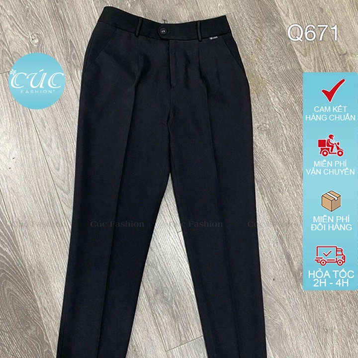 Quần baggy nữ CÚC FASHION begy lưng cạp cao vải tây from âu dáng dài đẹp bigsize công sở đen đi học cúc bọc cơ bản Q671