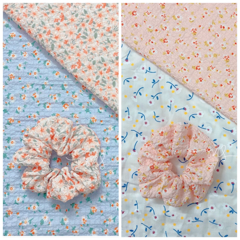 Dây Buộc Tóc Scrunchies  Vải Đũi Xốp Hoa Nhí N10