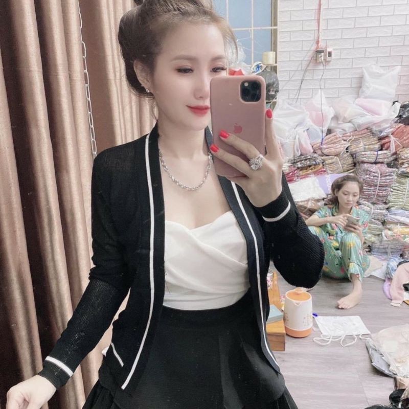 Áo Khoác Len Nữ Hàng Nhập. Áo Khoác Nhẹ Cardigan Sọc [LS150]