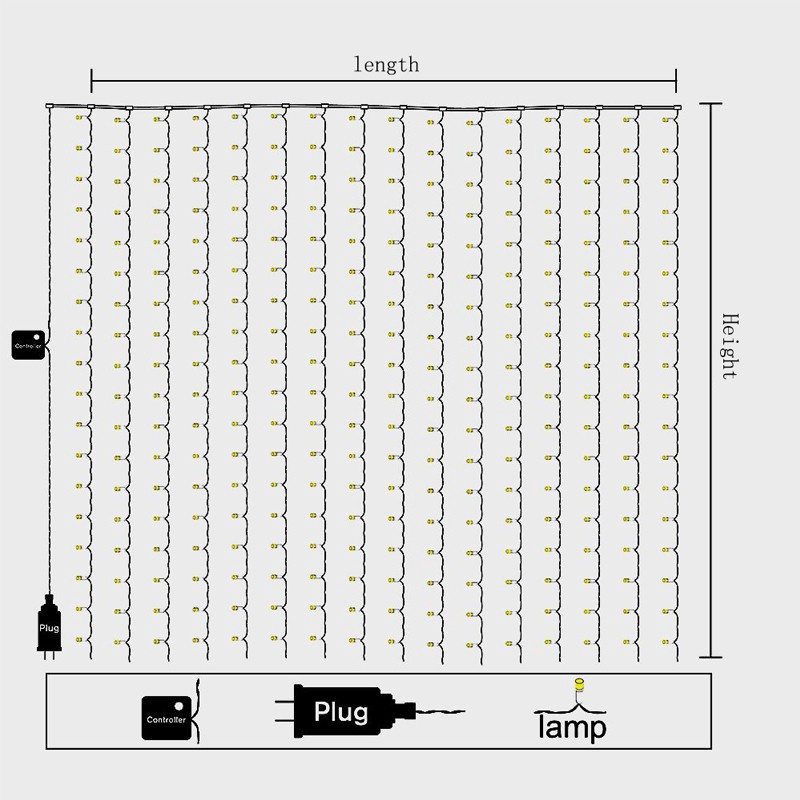 Bộ dây đèn LED trang trí 150 bóng 3*1m AC 230V nhiều màu lựa chọn
