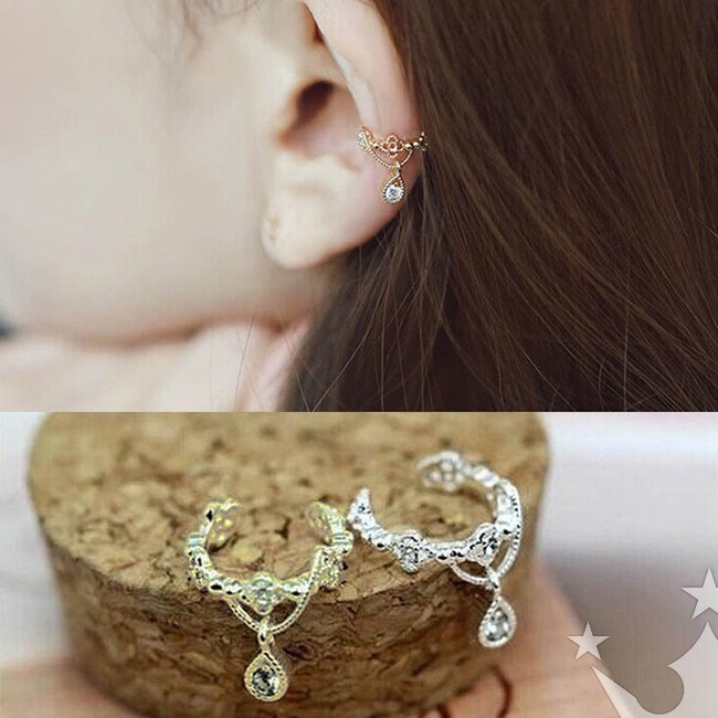 Khuyên kẹp vành tai dạng vòng đính đá thời trang