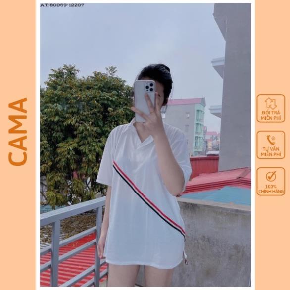 Áo thun nam nữ polo unisex tay lỡ form rộng freesize phối viền sọc CaMa Store M293 ⚡