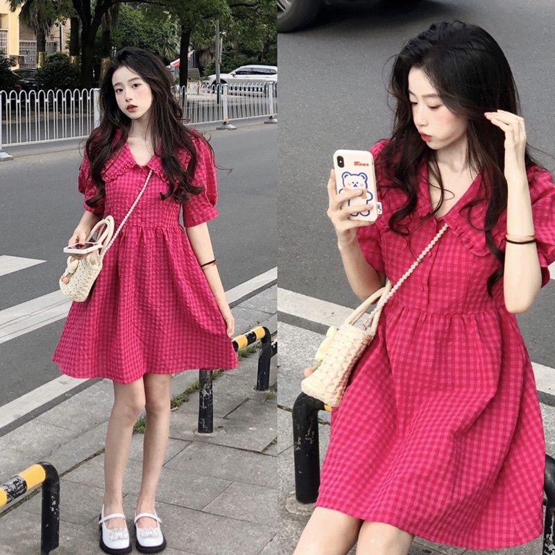 Váy Babydoll Kẻ Hồng Dáng Ngắn Siêu Xinh | BigBuy360 - bigbuy360.vn