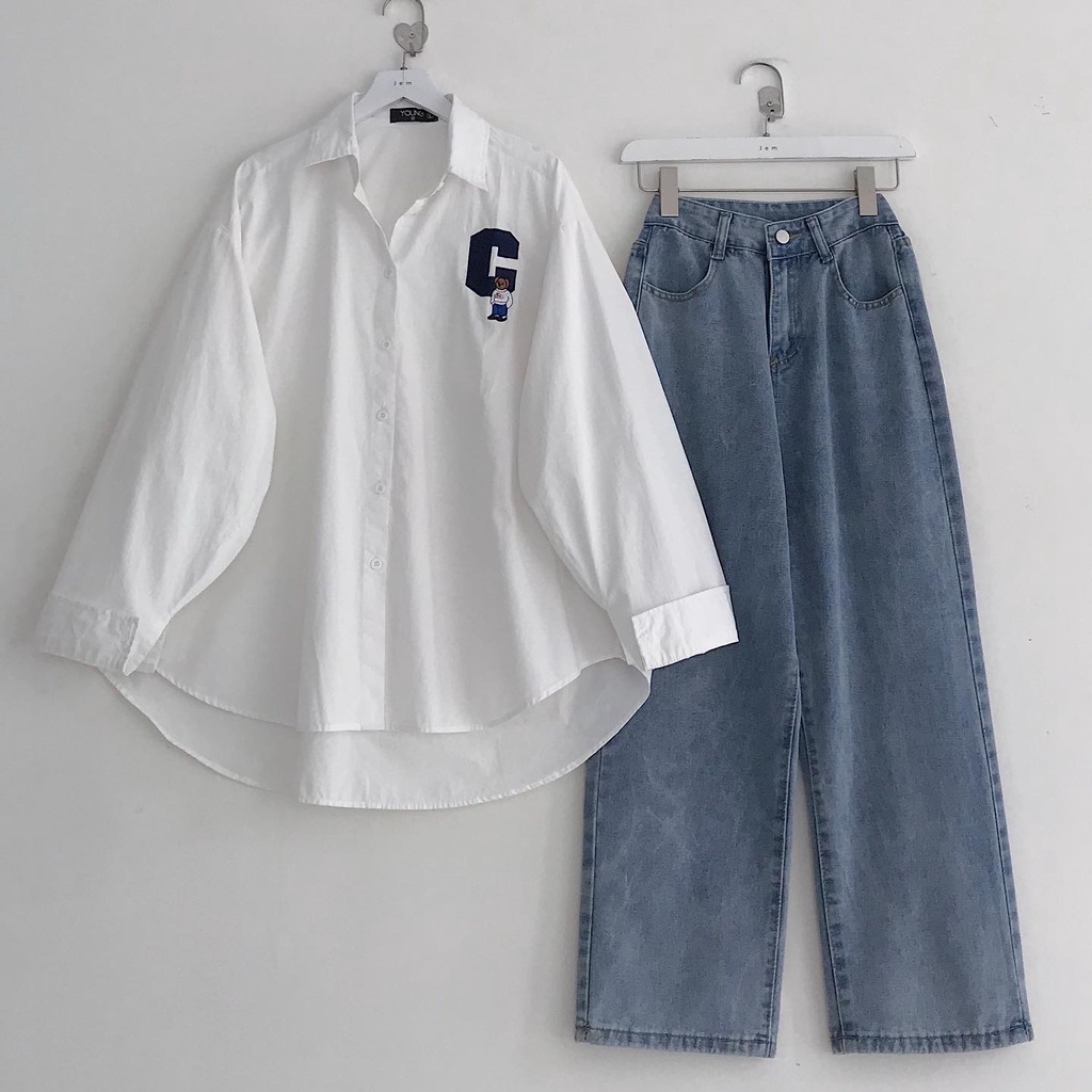 Quần Jean Nữ Lưng Cao JEM CLOSET Màu Xanh Tone Da Ống Rộng Lên Form Siêu Tôn Dáng EBRU 2890