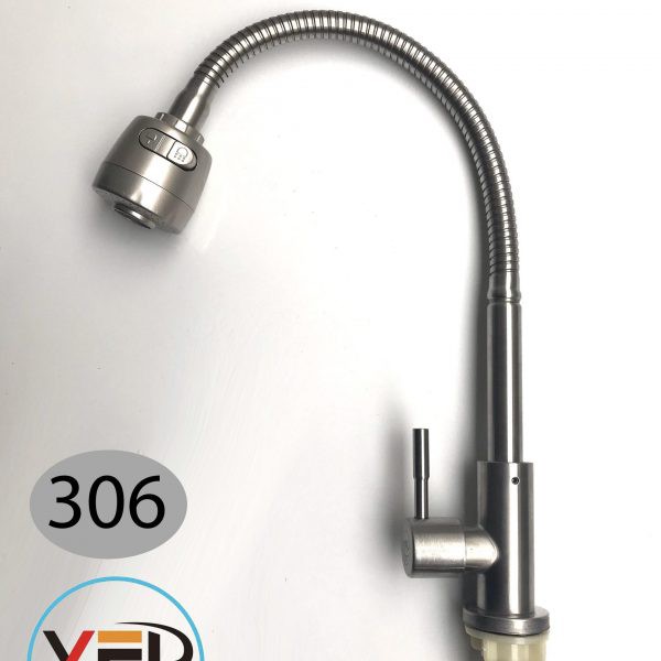 Vòi rửa chén lạnh inox 304 không gỉ, cần mềm bẻ xoay 360 linh hoạt điều chỉnh 2 chế độ bảo hành 3 năm .