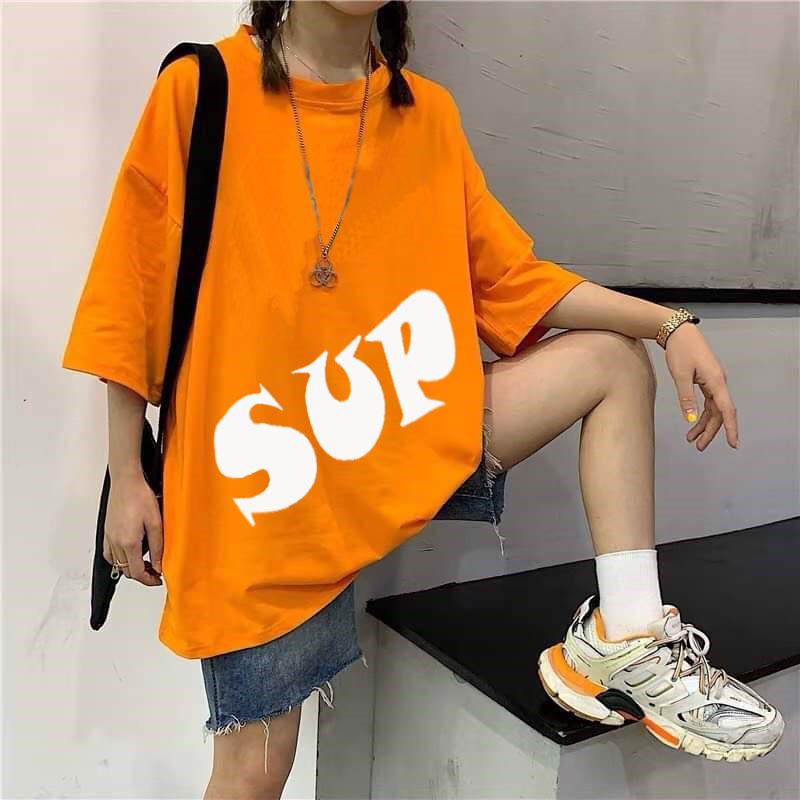 FREESHIP50K Áo thun ngắn tay không cổ nam nữ SUP unisex 2 Màu Cam Đen Sành Điệu full size áo phông streetwear