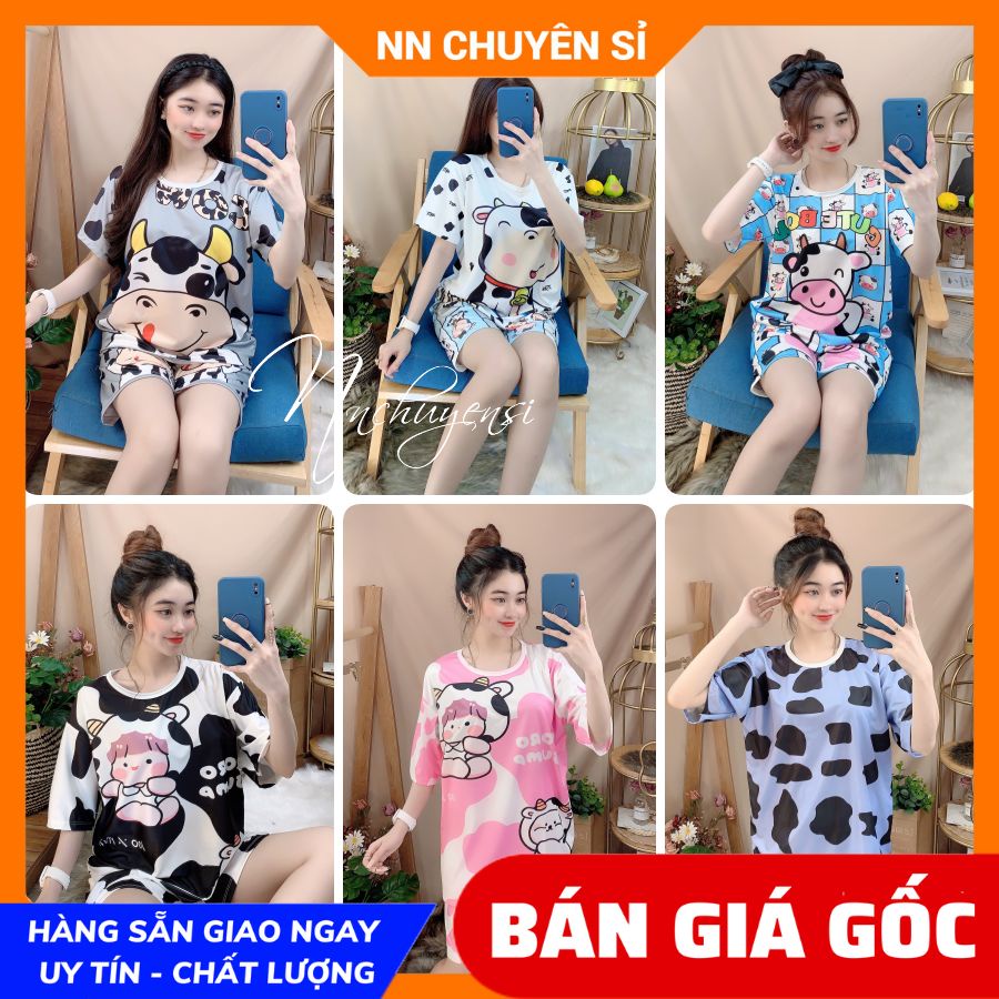 Đồ bộ hoạt hình nam nữ người lớn 60kg vải thun mịn bé trai bé gái mặc nhà bò sữa kitty doraemon DBRBD TỔNG HỢP SIZE L