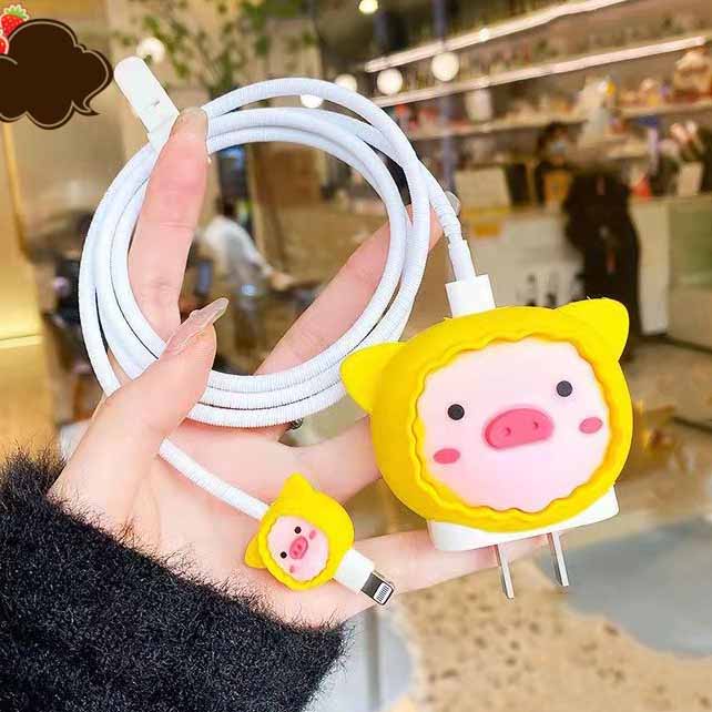 Bộ Phụ Kiện Bảo Vệ Dây Cáp Sạc iPhone 18w / 20w Hình Khủng Long Dễ Thương